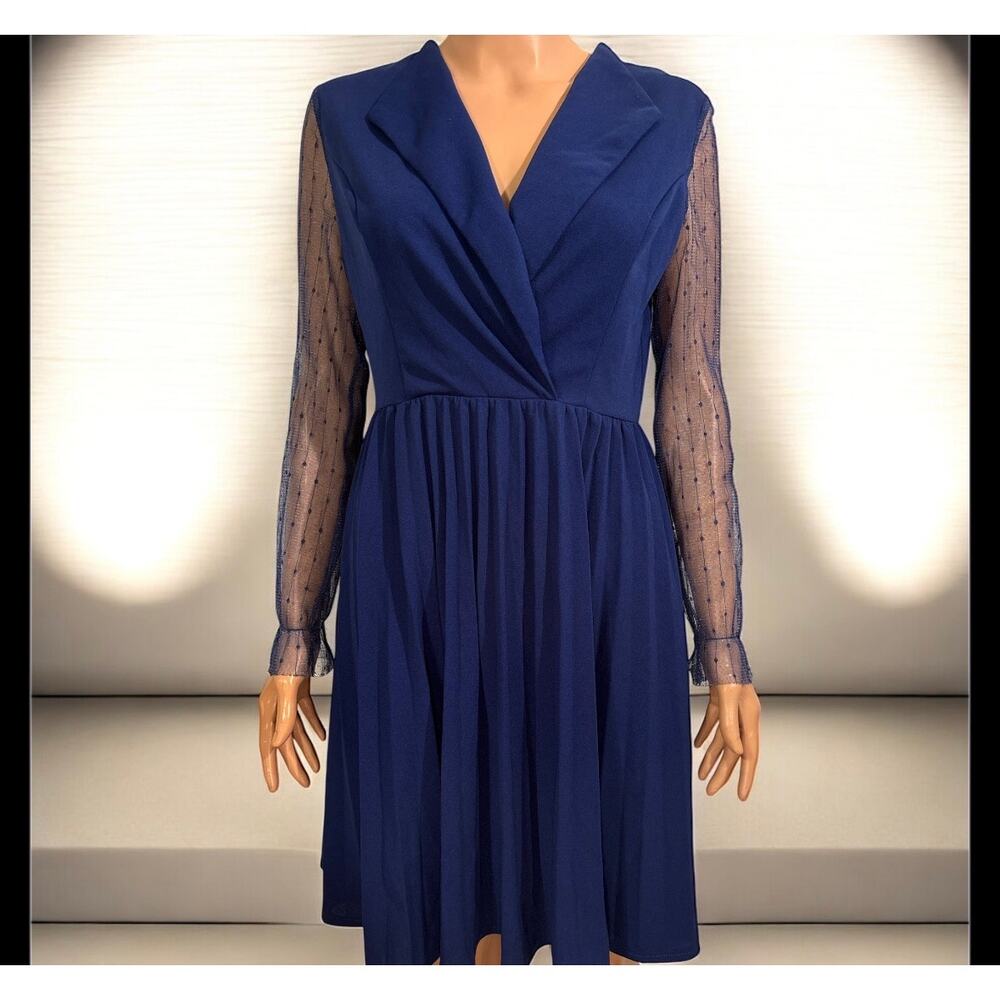 Shein Royal Blue Swiss Dot Sleeves Dress Size Small